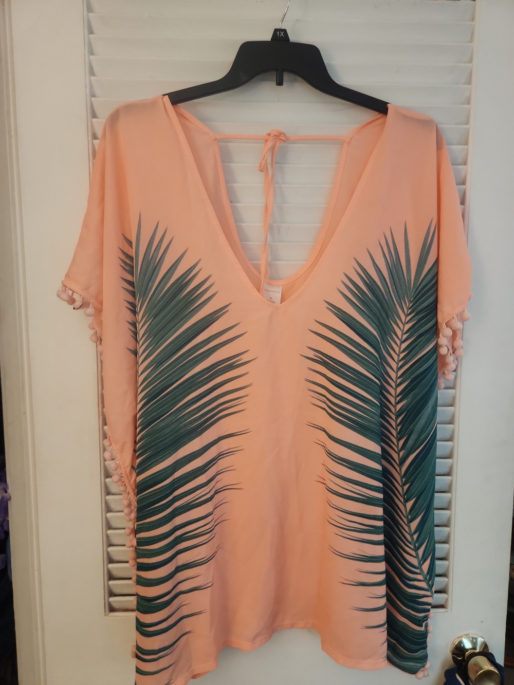 Xhilaration Peach Palm-Leaf V-Neck Swim Coverup